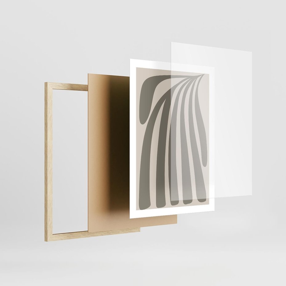 Plakat w ramie 50x70 - Beżowa Delikatność - nowoczesna sztuka, plakat modern - rama drewno