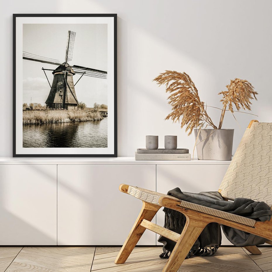 Plakat bez ramy 30x40 - Holenderski Wiatrak w Sepii - holenderski wiatrak, młyn