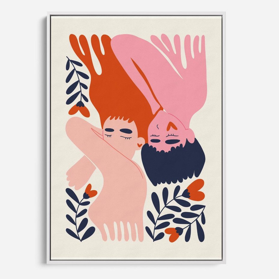 Obraz w ramie 50x70 - Miłość w Dwóch Sercach - miłość, para zakochanych - rama biała