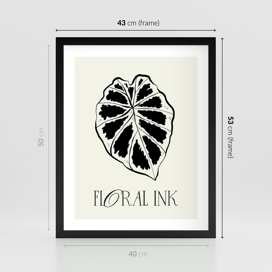 Plakat w ramie 40x50 - Zapisane na liściach wspomnienia - liść, czarny kontur na jasnym tle - rama czarna