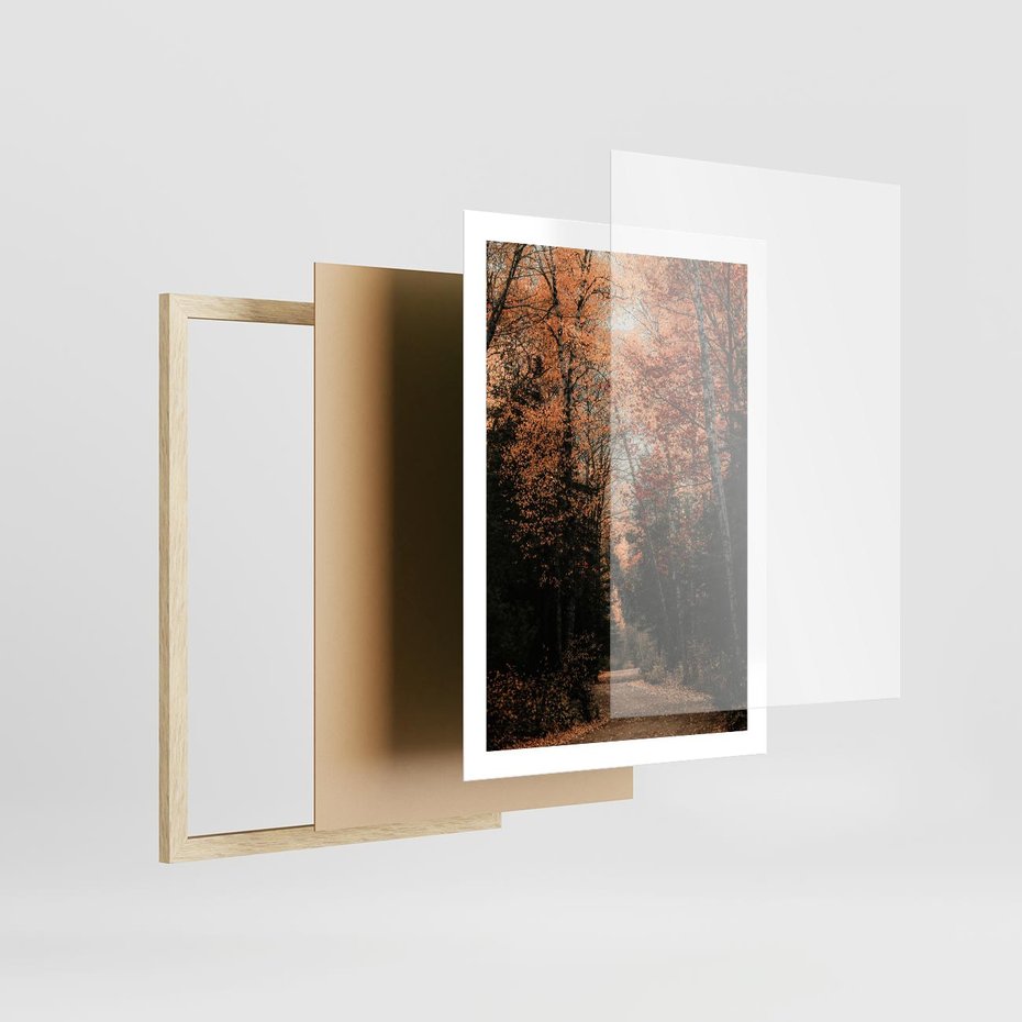 Plakat w ramie 50x70 - Drzewa w Czerwonych Liściach - las, jesienny las - rama drewno