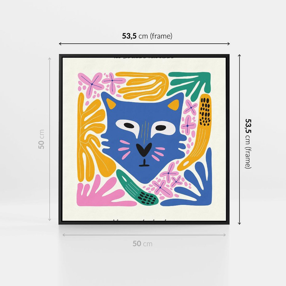 Obraz w ramie 50x50 - Kolorowe Spektrum - abstrakcyjny plakat, niebieski kot - rama czarna