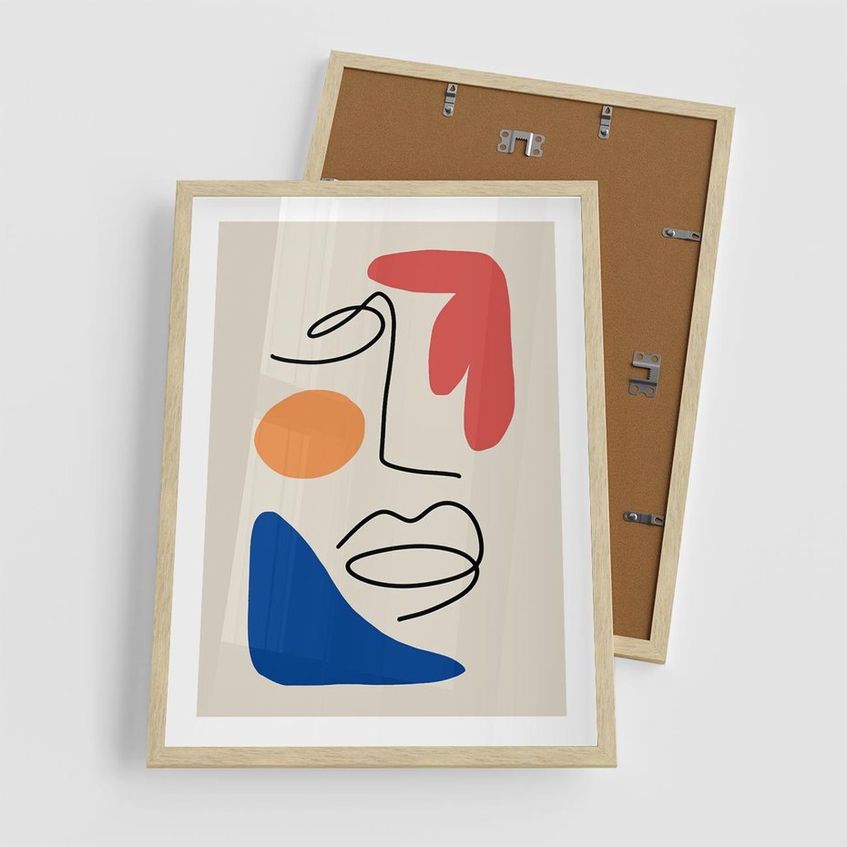 Plakat w ramie 50x70 - Rozbijające Granice Kształtów - abstrakcyjny obraz, przypomina twarz - rama drewno