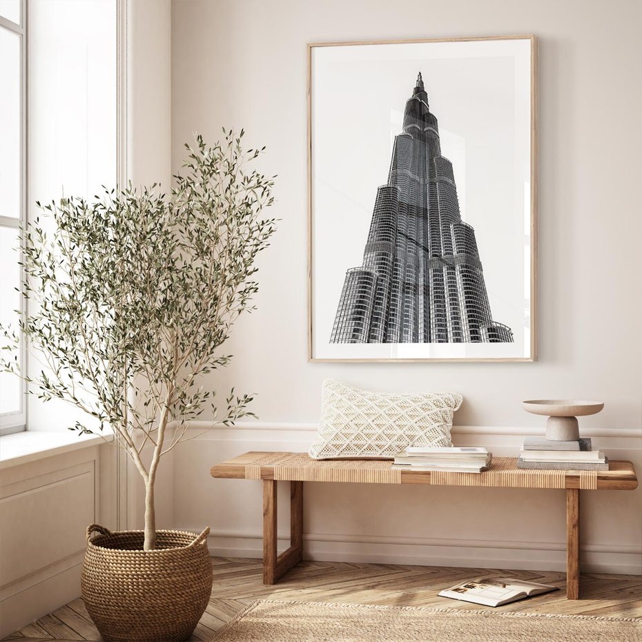 Plakat w ramie 40x50 - Wieżowiec w Monochromii - wieżowiec, architektura - rama drewno