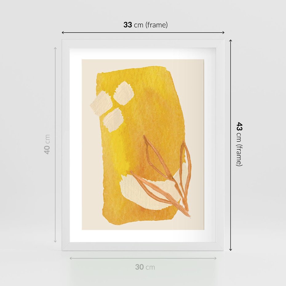 Plakat w ramie 30x40 - Kolorowe Marzenia - abstrakcyjna żółta plama, akwarela - rama biała