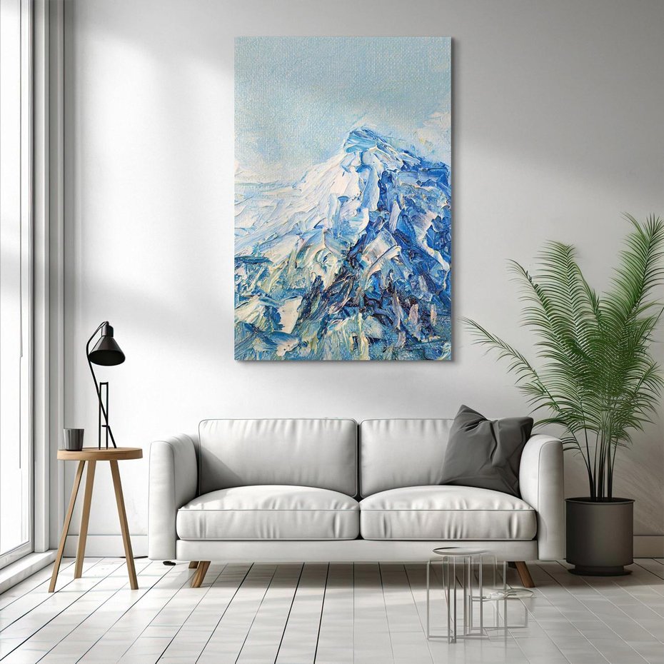 Obraz na płótnie 70x100 - Majestat Błękitnych Szczytów - olejny obraz, górski pejzaż