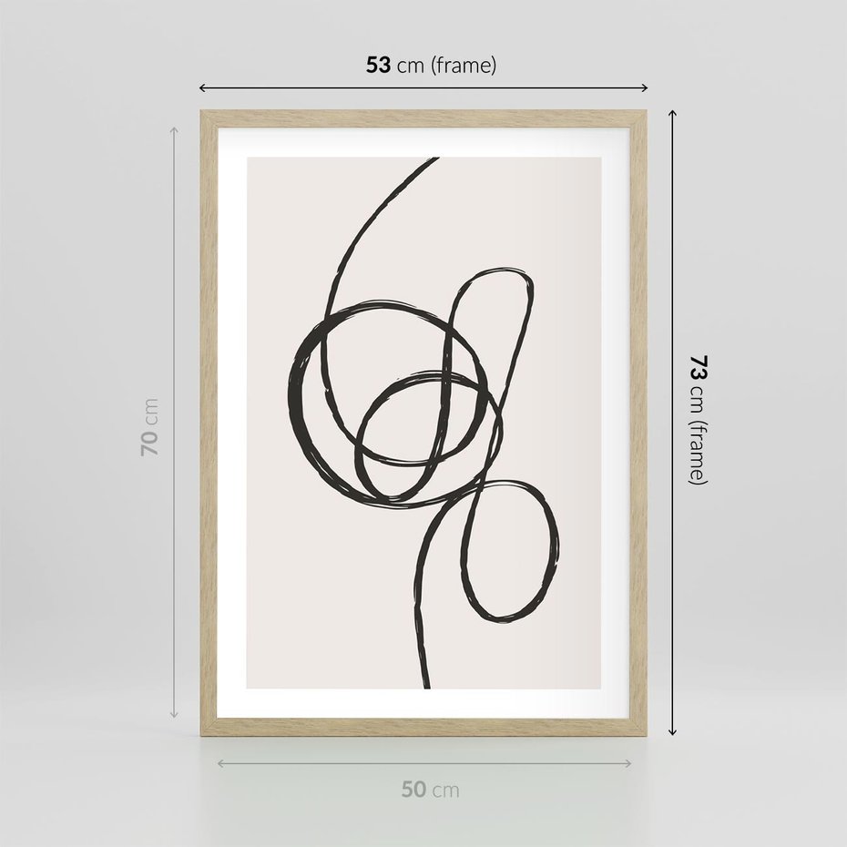 Plakat w ramie 50x70 - Migotliwa Kreatywność - abstrakcyjne szkicowane linie, minimalizm - rama drewno