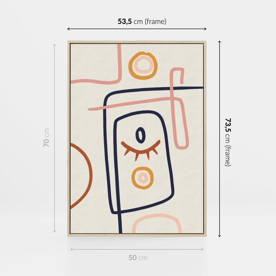 Obraz w ramie 50x70 - Manifestacje Dziwności - abstrakcja w stylu picasso, beżowe tło - rama drewno