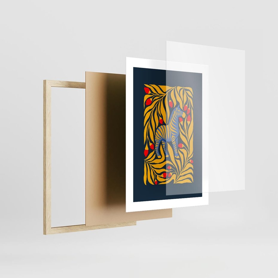 Plakat w ramie 30x40 - Wibracje Wyobraźni - zebra, granatowe tłó - rama drewno