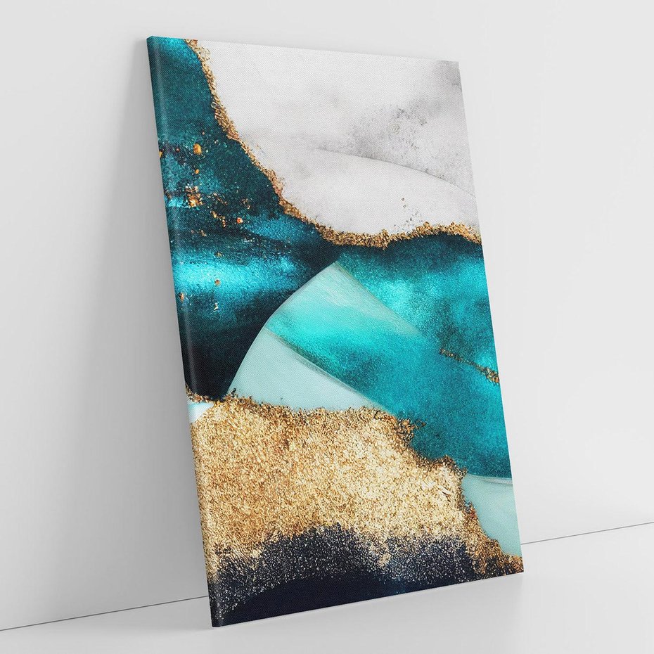 Obraz na płótnie 50x70 - Rozlane Turkusy - Turkusowe plamy, złote elementy