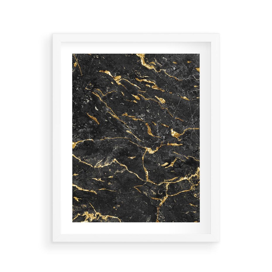 Plakat w ramie 40x50 - Egzotyczny Blask - marmur, złoto - rama biała