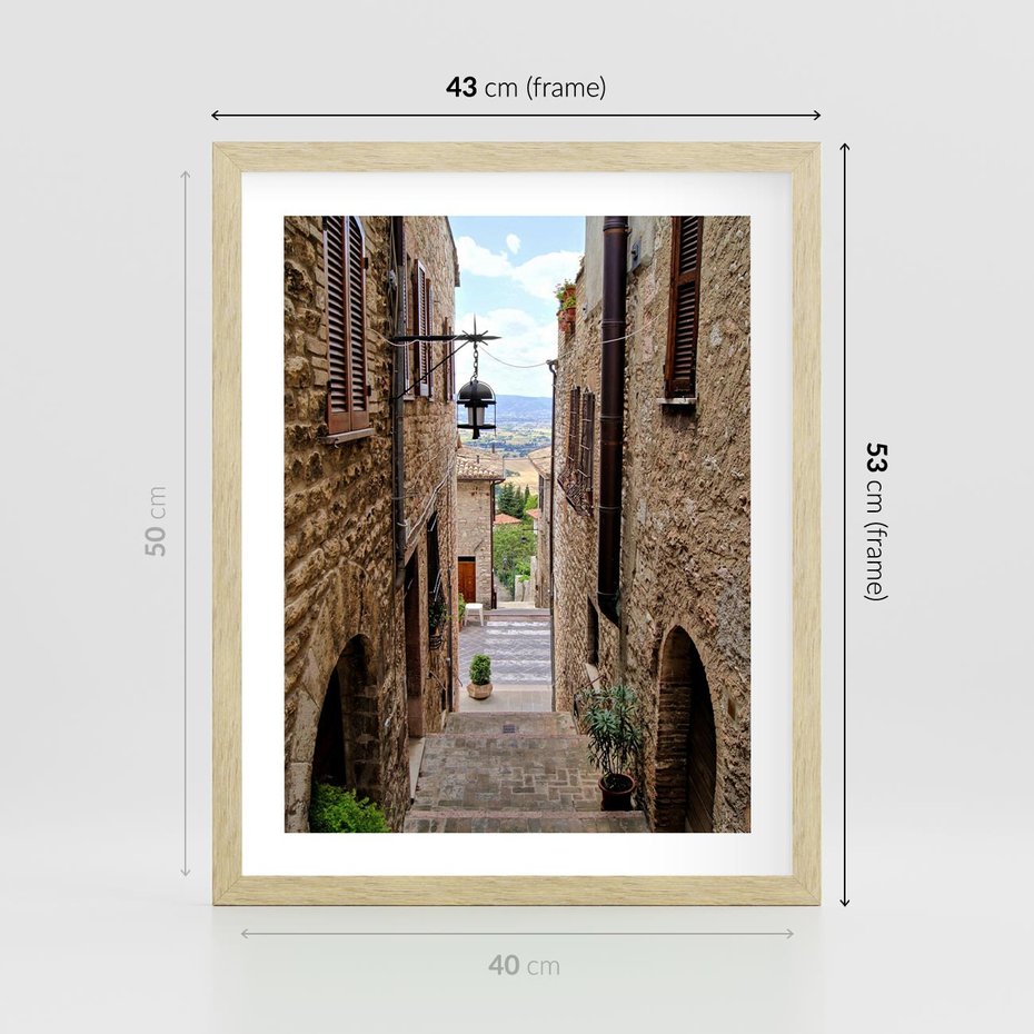 Plakat w ramie 40x50 - Perspektywa malowniczej uliczki - uliczka, perspektywa - rama drewno