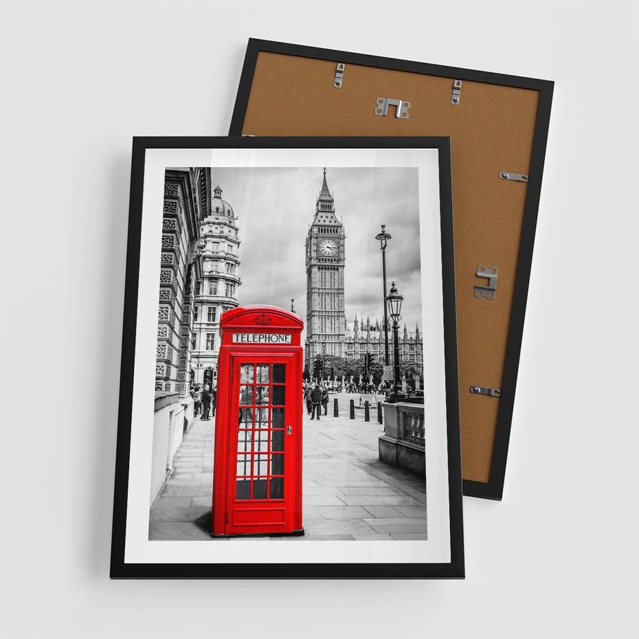Plakat w ramie 50x70 - Ikoniczna budka w Londynie - Londyn, budka - rama czarna