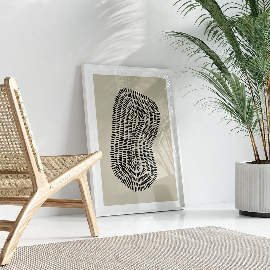 Plakat bez ramy 21x30 - Nowoczesne Odbicia Wnętrza - boho plakat, czarne kropki kreski