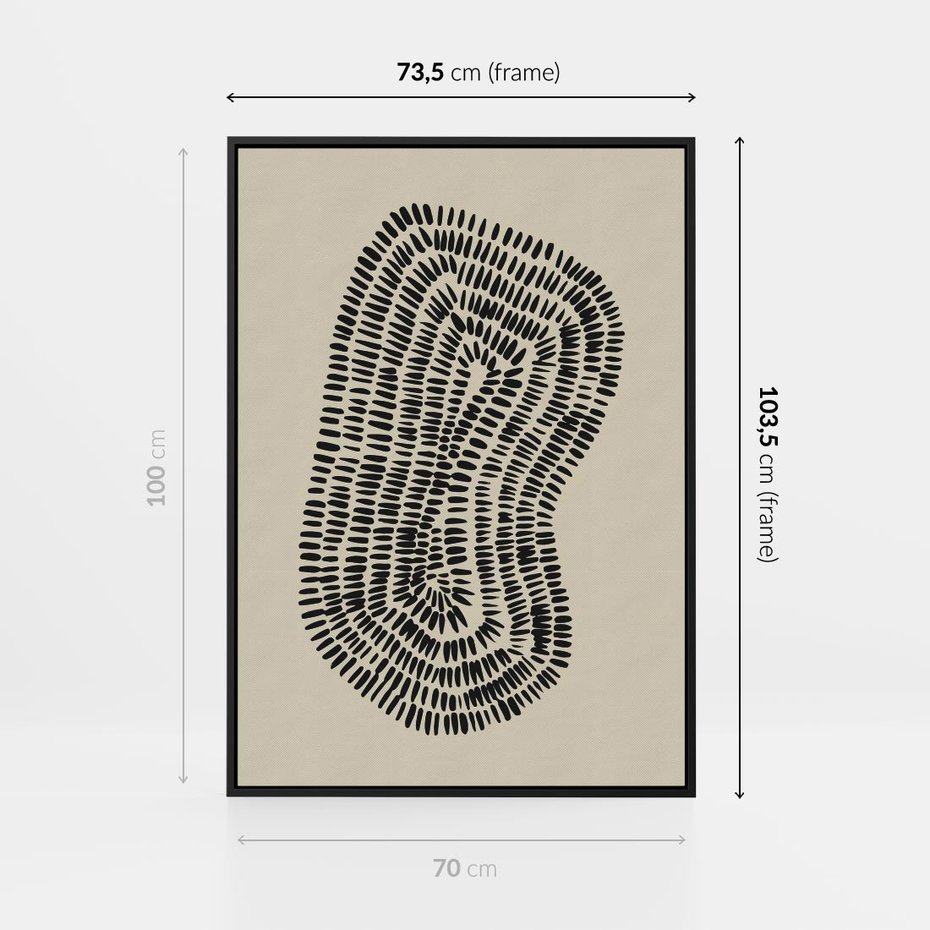 Obraz w ramie 70x100 - Nowoczesne Odbicia Wnętrza - boho plakat, czarne kropki kreski - rama czarna