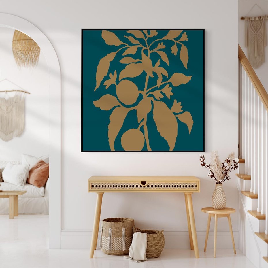 Obraz w ramie 50x50 - Boho Ekspresja Emocji - abstrakcyjna boho grafika, ciemne zielone tłó - rama czarna