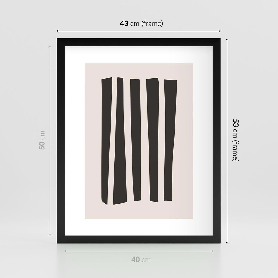 Plakat w ramie 40x50 - Migotliwa Transformacja Form - minimalizm, czarne pasy - rama czarna