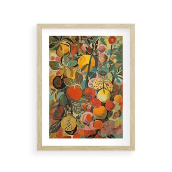 Plakat w ramie 50x70 - Księga Surrealnych Wyobrażeń - abstrakcyjny obraz owoców, jak picasso - rama drewno