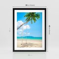 Plakat w ramie 30x40 - Hawajska palma i huśtawka na plaży - palma, huśtawka - rama czarna