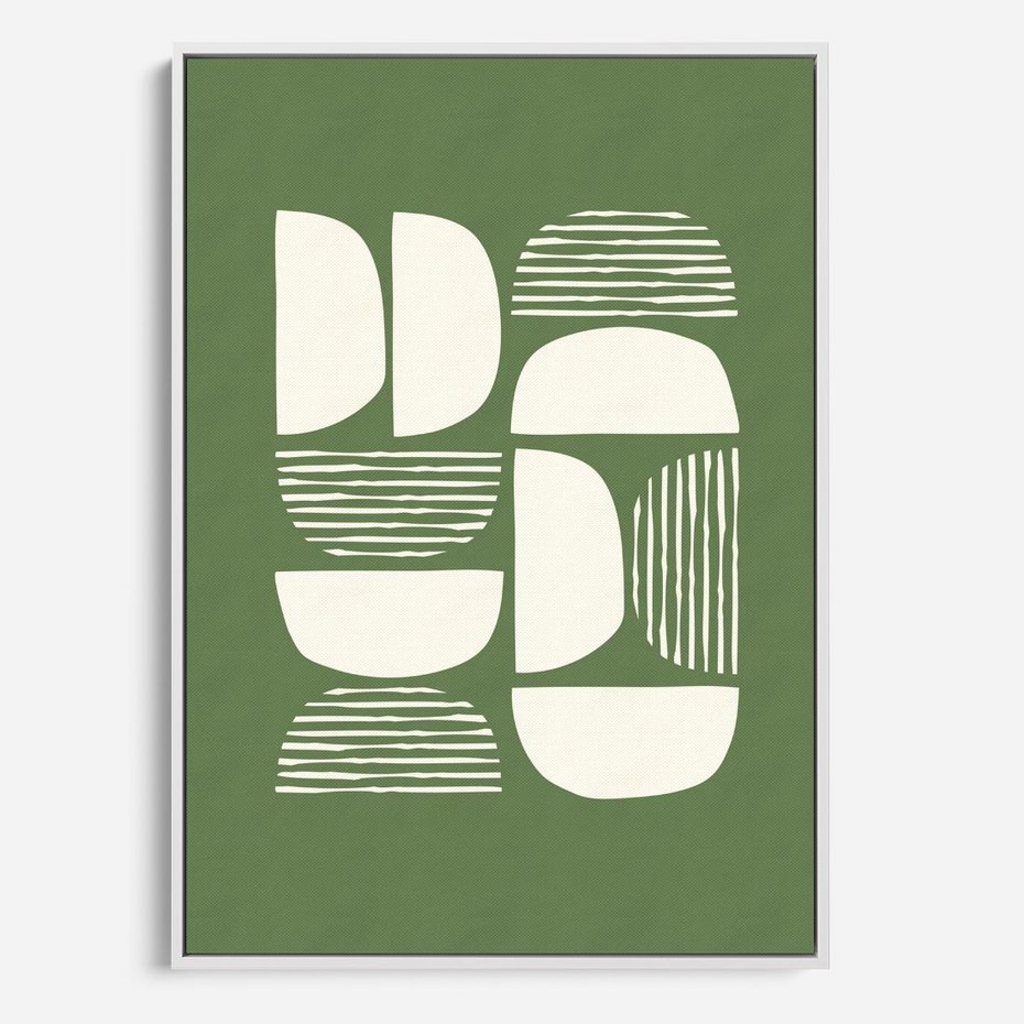 Obraz w ramie 50x70 - Migotliwe Formy - geometryczne boho kształty na brązowym, oliwkowym tle - rama biała