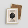 Plakat w ramie 30x40 - Minimalizm w Kształtach - geometryczny graficzny obraz, czarne koło - rama drewno