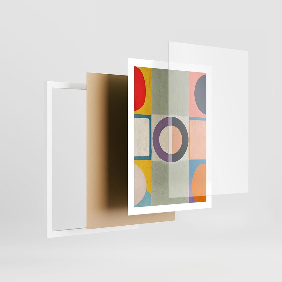 Plakat w ramie 50x70 - Taniec Kształtów Emocji - abstrakcyjne geometryczne kształty, olejny obraz - rama biała