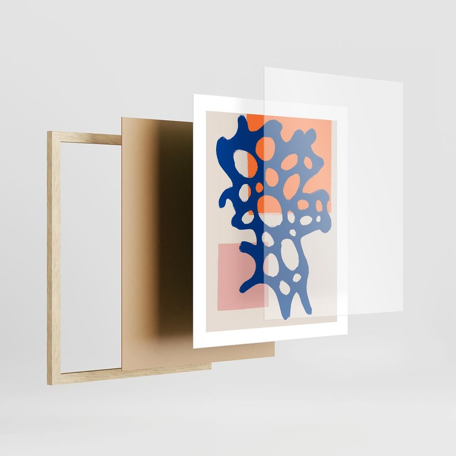 Plakat w ramie 40x50 - Delikatne Plamiste Refleksje - abstrakcja, nowoczesny plakat - rama drewno