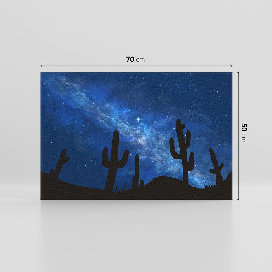 Obraz na płótnie 70x50 - Nocne Tajemnice Pustyni - gwieździsta noc, granatowe niebo