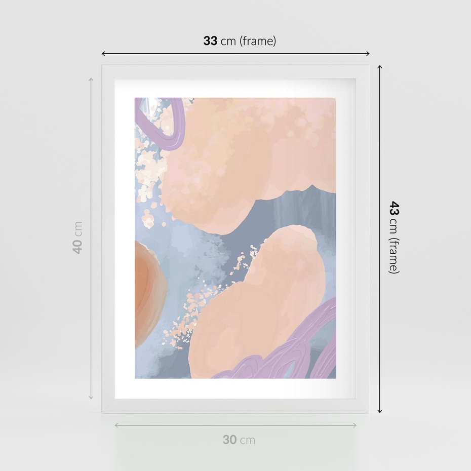 Plakat w ramie 30x40 - Przenikanie Niecodziennych Form - abstrakcyjne akwarelowe plamy, pastele - rama biała