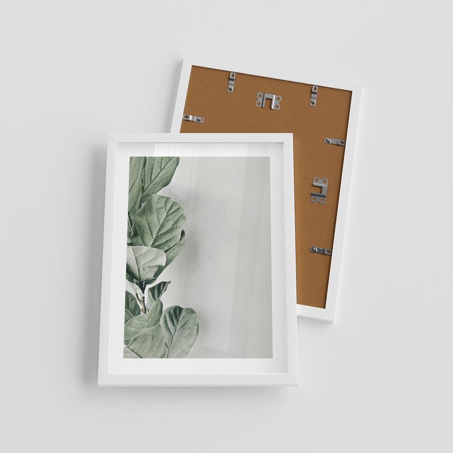 Plakat w ramie 30x40 - Minimalistyczna Harmonia: Zieleń Liści - zieone liście, kompozycja - rama biała