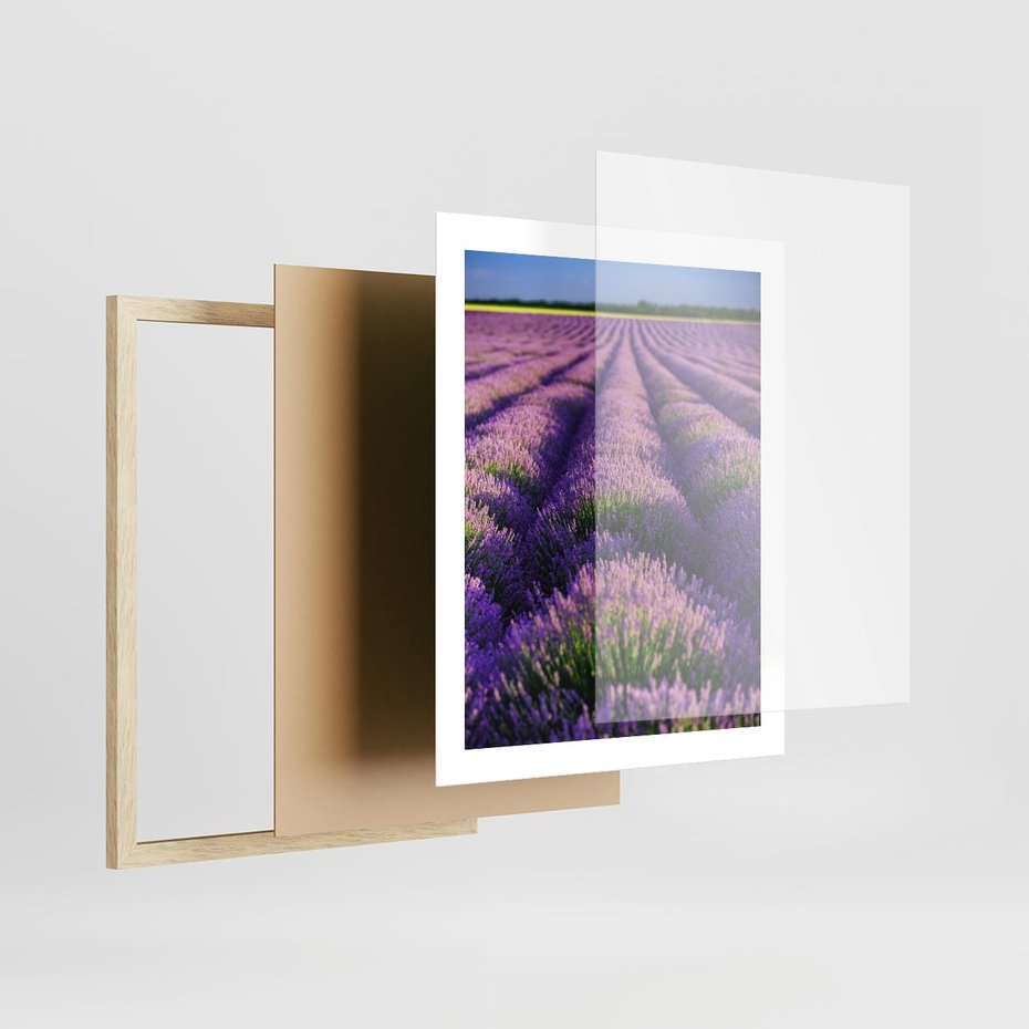 Plakat w ramie 40x50 - Malownicze Pole Lawendy - lawenda, pole - rama drewno