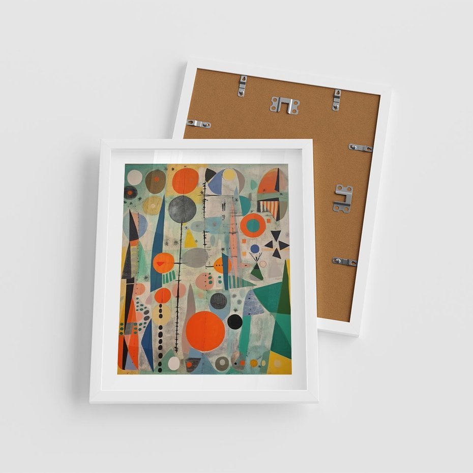 Plakat w ramie 40x50 - Wewnętrzne Zagadki Kształtów - abstrakcyjny obraz, sztuka abstrakcji - rama biała