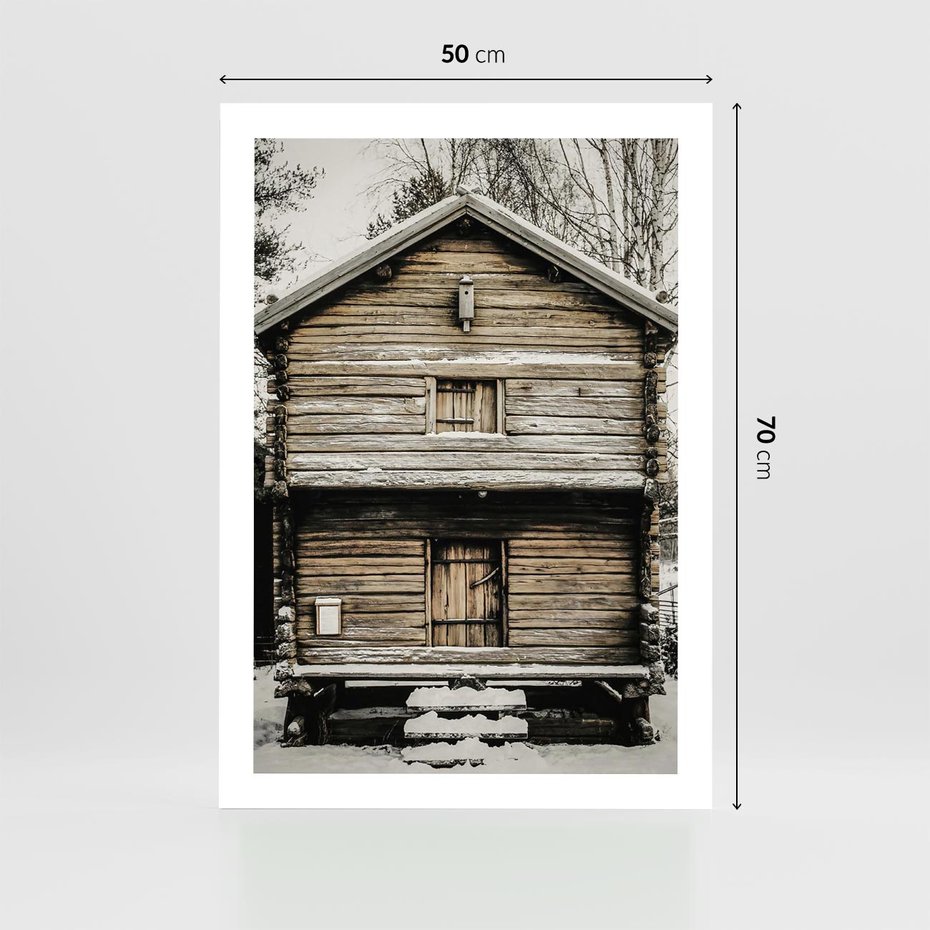 Plakat bez ramy 50x70 - Stary Drewniany Dom w Śniegu - stary drewniany dom, zima
