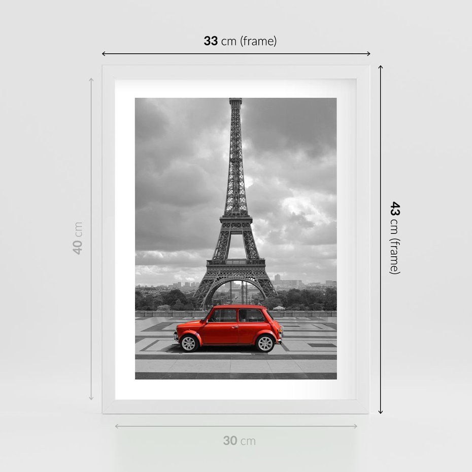 Plakat w ramie 30x40 - Paryż z wieżą Eiffla w tle - Paryż, Eiffla - rama biała