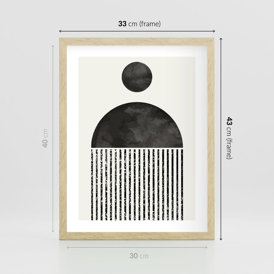 Plakat w ramie 30x40 - Księga Wibracji - abstrakcyjne czarno białe formy, minmalizm - rama drewno
