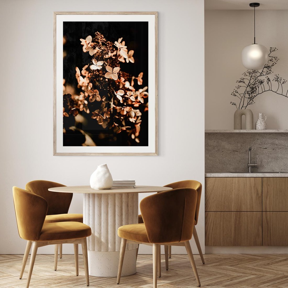 Plakat w ramie 50x70 - Hortensja - Suchy Kwiat w Sztuce - hortensja, suchy kwiat - rama drewno