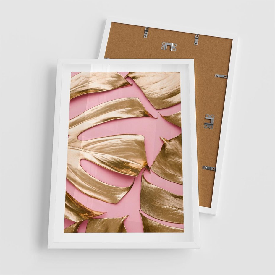 Plakat w ramie 50x70 - Przyjemność w Naturze - złote, liście - rama biała