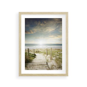 Plakat w ramie 30x40 - Błękitne morze na pomostach - morze, pomost - rama drewno