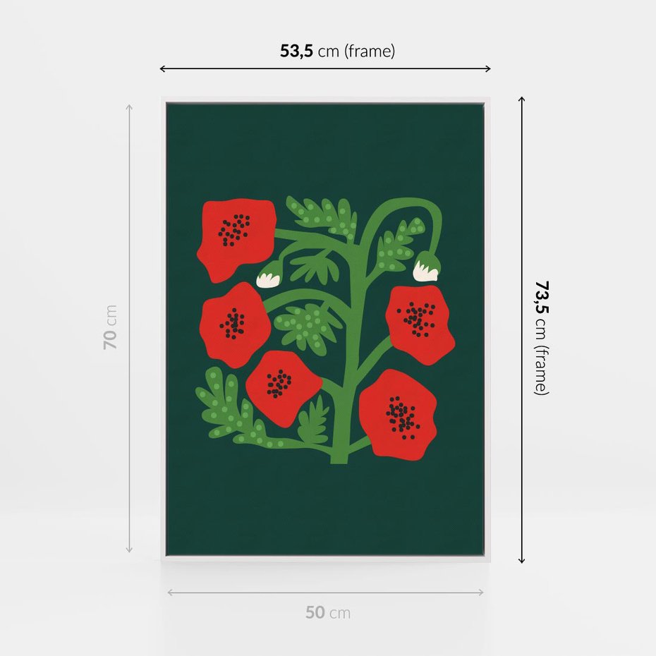 Obraz w ramie 50x70 - Księga Odbić - abstrakcyjna kwiatowa kompozycja, zielone mocne tło - rama biała