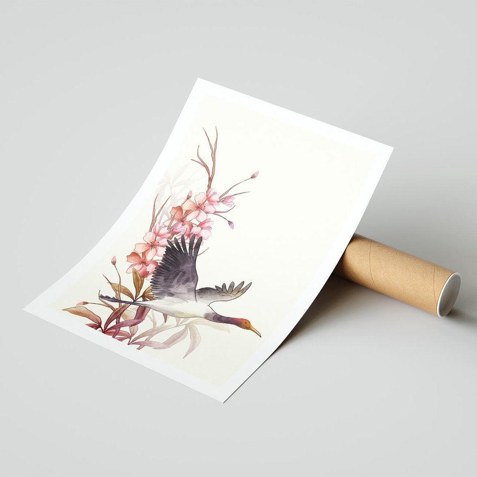 Plakat bez ramy 50x70 - Szept Japonii - japońska sztuka, ptak