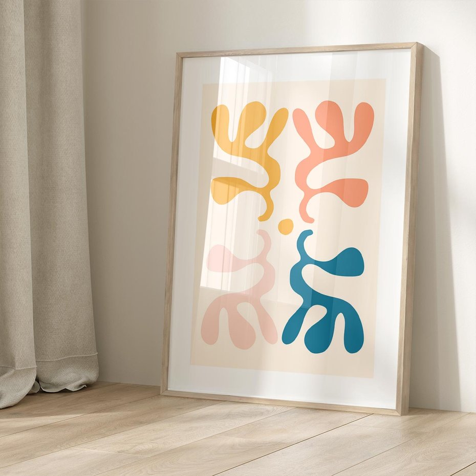 Plakat w ramie 30x40 - Migotliwe Akwarelowe Kontury - absrakcyjne dziwne formy, nowoczesny plakat - rama drewno