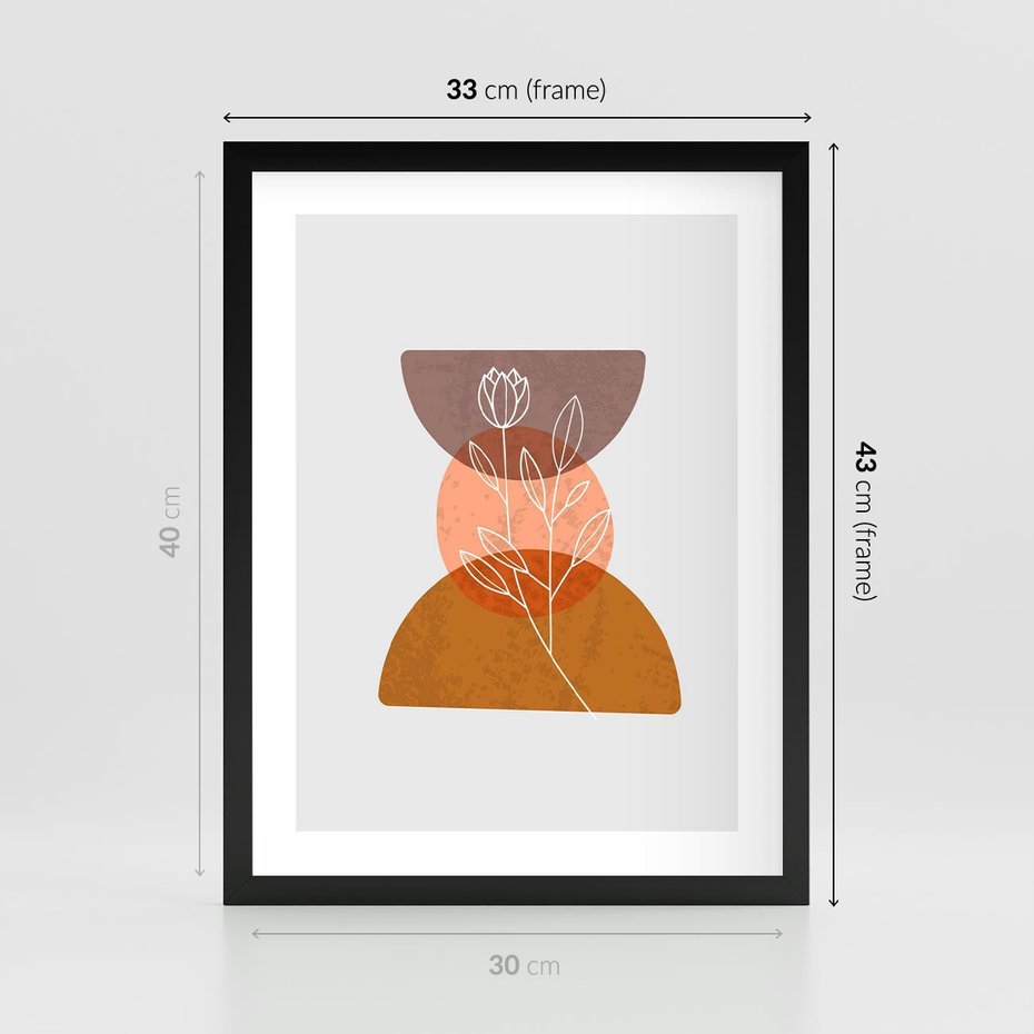 Plakat w ramie 30x40 - Kwiatowa Akwarela - akwarelowe kształty, brąz - rama czarna