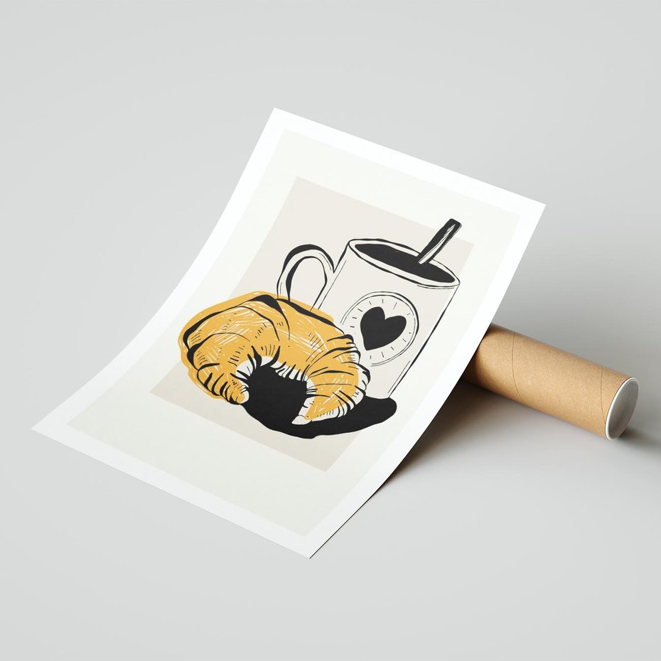 Plakat bez ramy 30x40 - Śniadanie z Croissantem - grafika, croisant