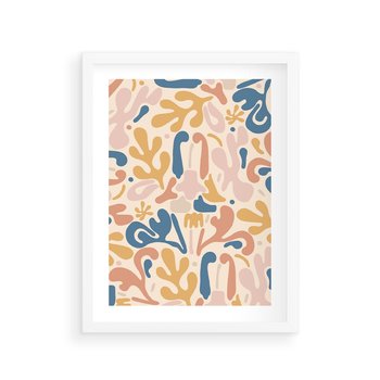 Plakat w ramie 30x40 - Symfonia Radosnych Barw - abstrakcyjne pastelowe formy, nowoczesna grafika w stylu boho - rama biała