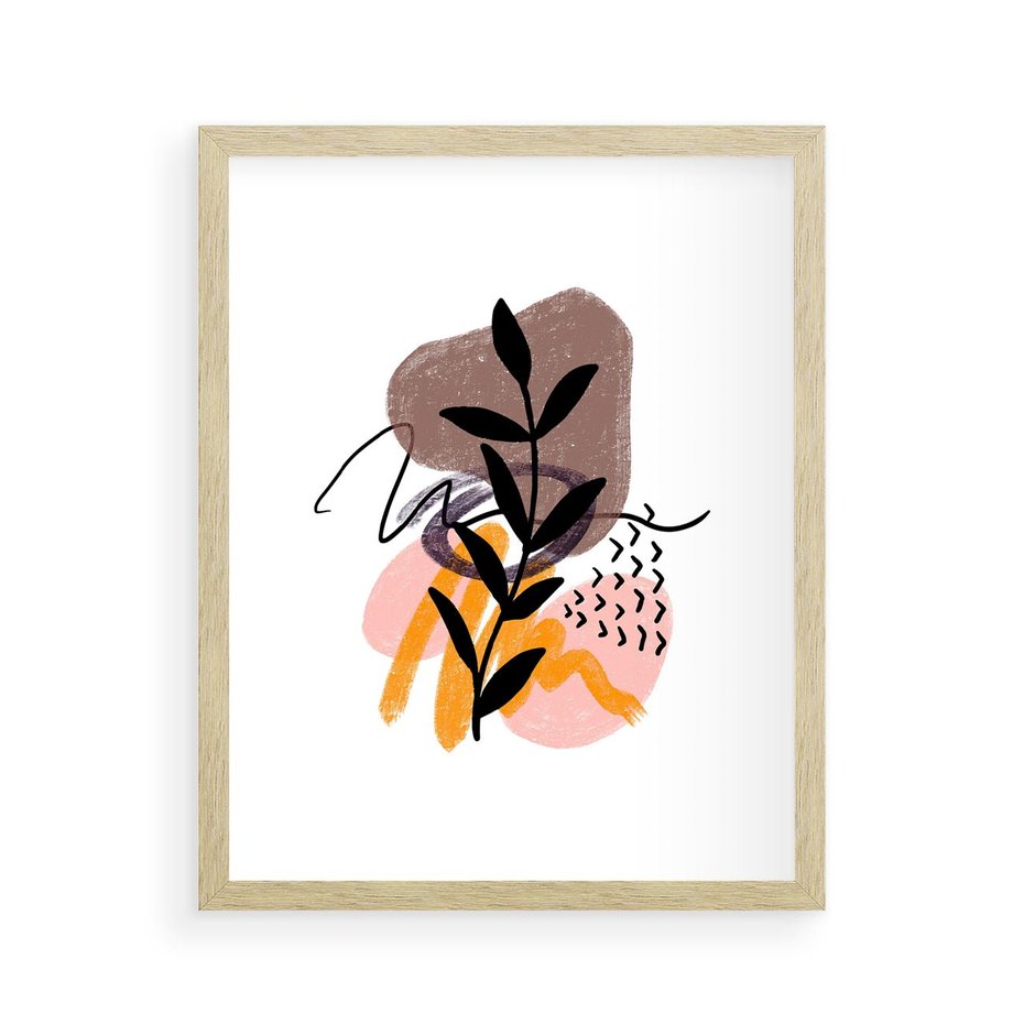 Plakat w ramie 40x50 - Echa Kształtującej się Wyobraźni - abstrakcyjna sztuka, liść gałązka - rama drewno