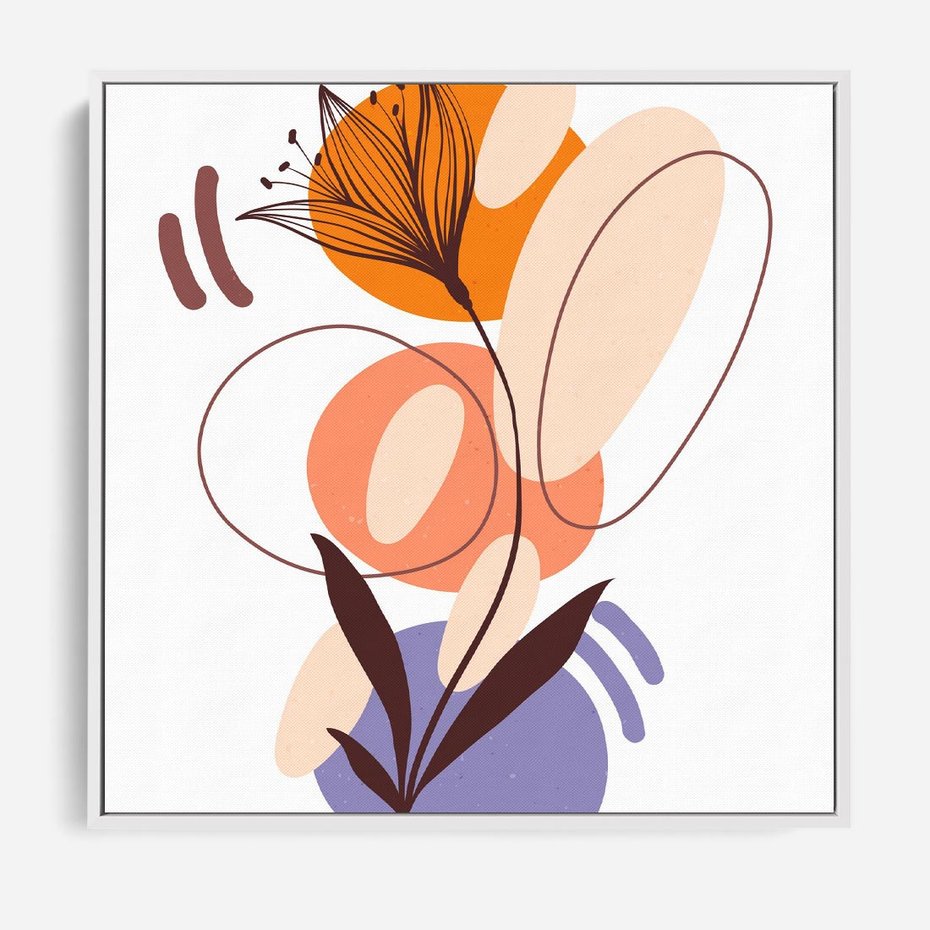 Obraz w ramie 80x80 - Kwiatowa Impresja - abstrakcyjna sztuka, plamy - rama biała