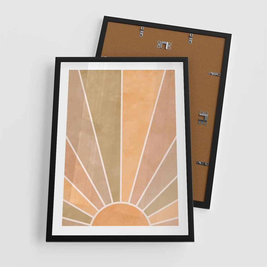 Plakat w ramie 50x70 - Grafika Boho w Odcieniach Pomarańczu - boho słońce, grafika - rama czarna