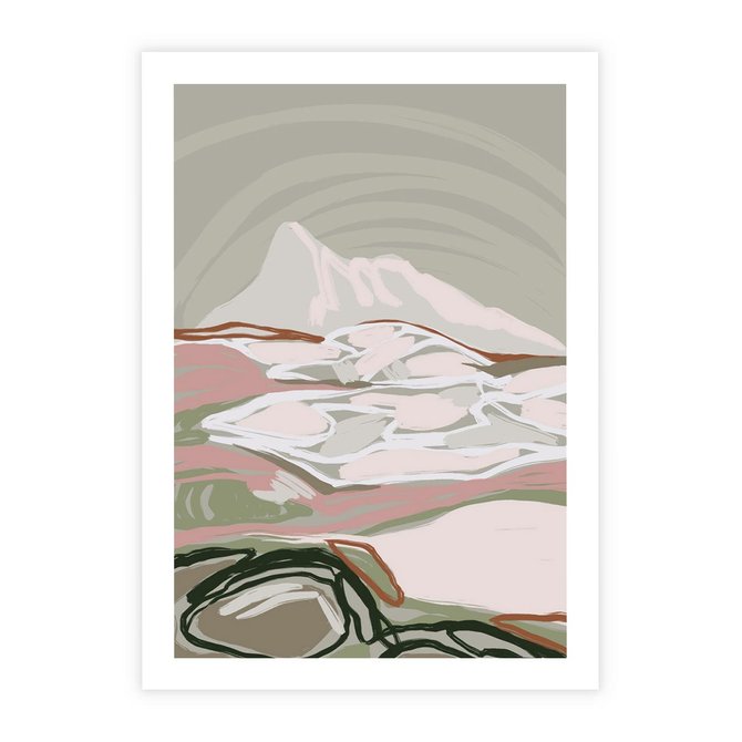Plakat bez ramy 21x30 - Szarawe Wzgórza - pastelowy krajobraz, nowoczesny plakat