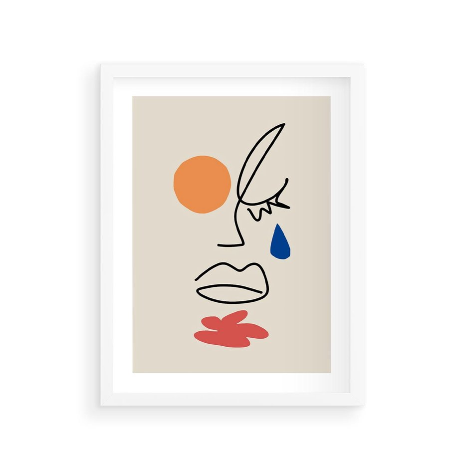 Plakat w ramie 30x40 - Impresje Plam - abstrakcyjny obraz, przypomina twarz - rama biała