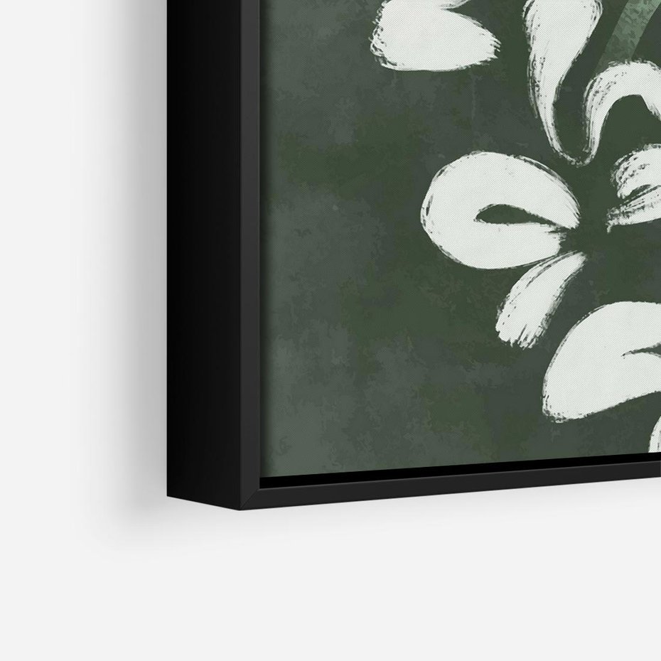 Obraz w ramie 50x50 - Rozkwitające Zielone Gałęzie - abstrakcyjne delikatne zielone linie, podobne do gałęzi kwiatów - rama czarna